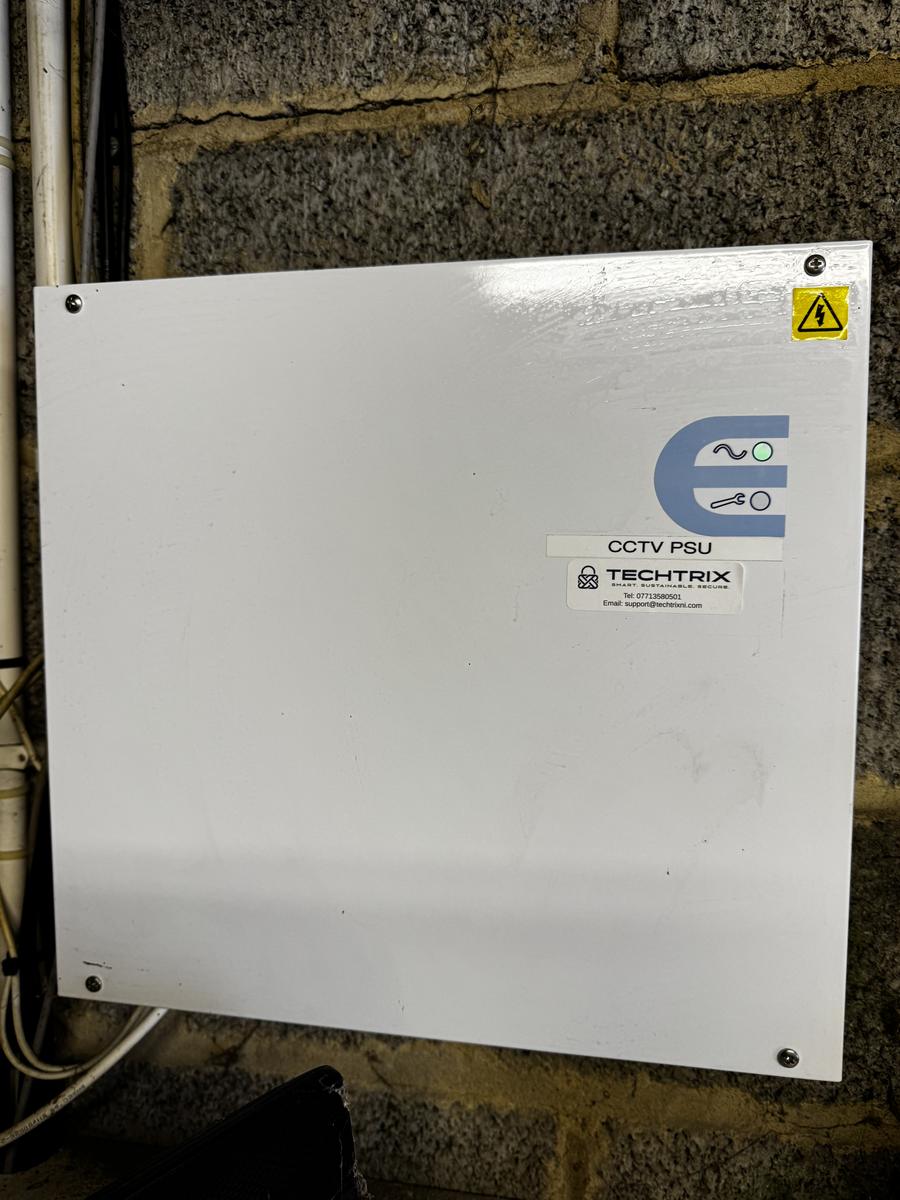 Dedicated CCTV power supply labelled by Techtrix