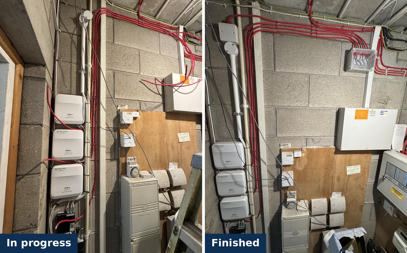 Access control cabling in progress and finished