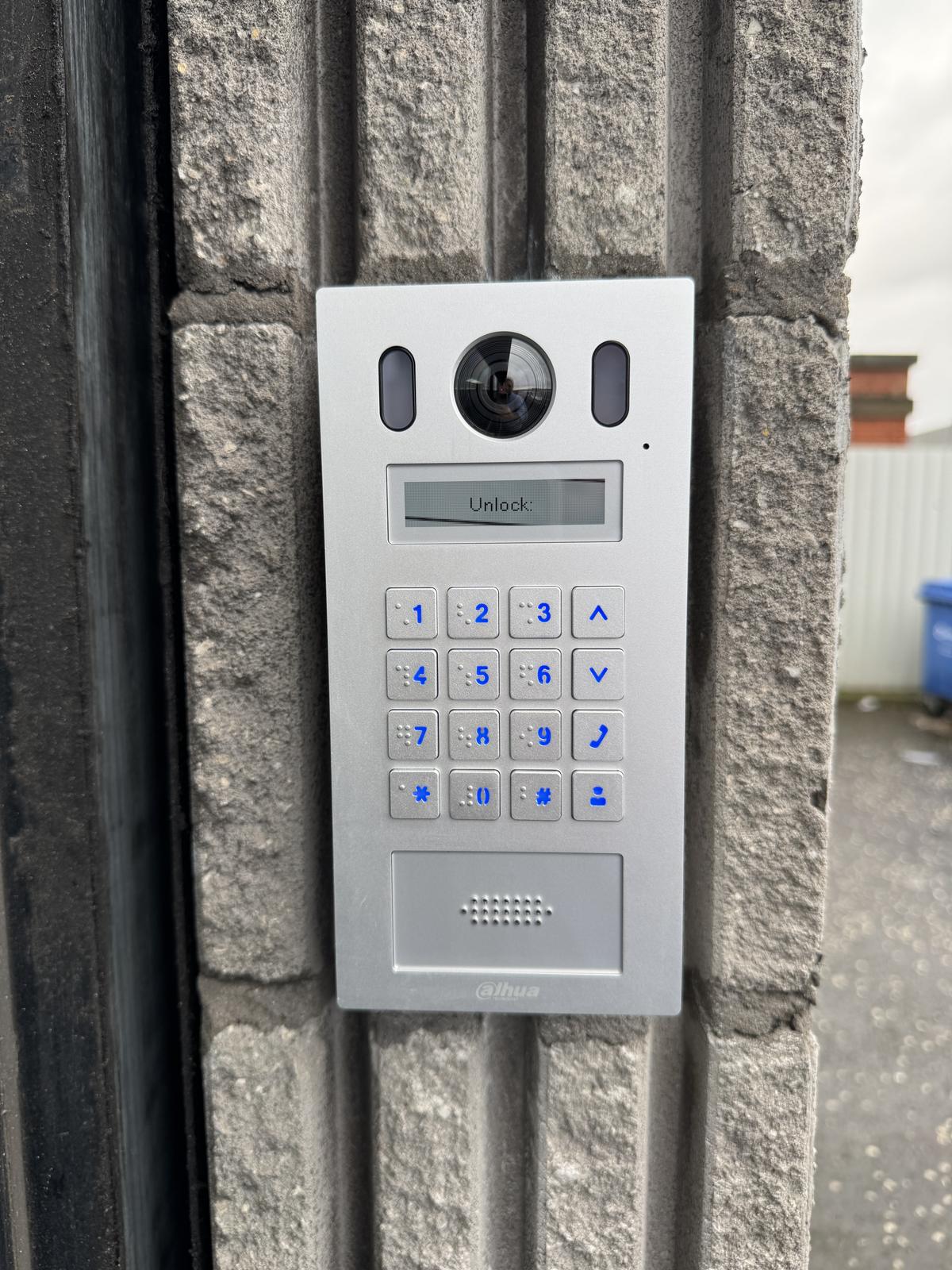 Intercom at a warehouse front door in Belfast