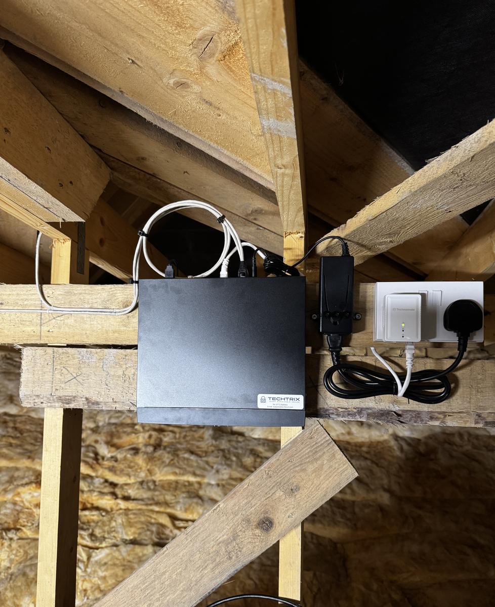 CCTV recorder fixed to the roof timbers with tidy cabling