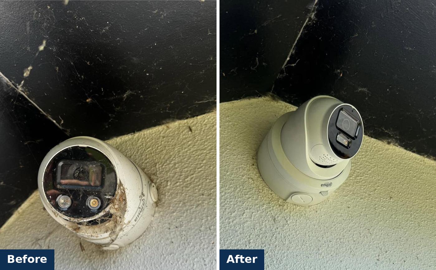 CCTV camera before and after cleaning on a service visit
